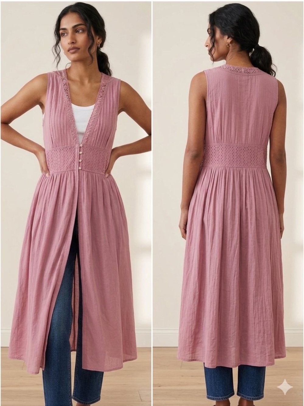 Sleeveless Mauve Midi Overlay with Crochet Waist